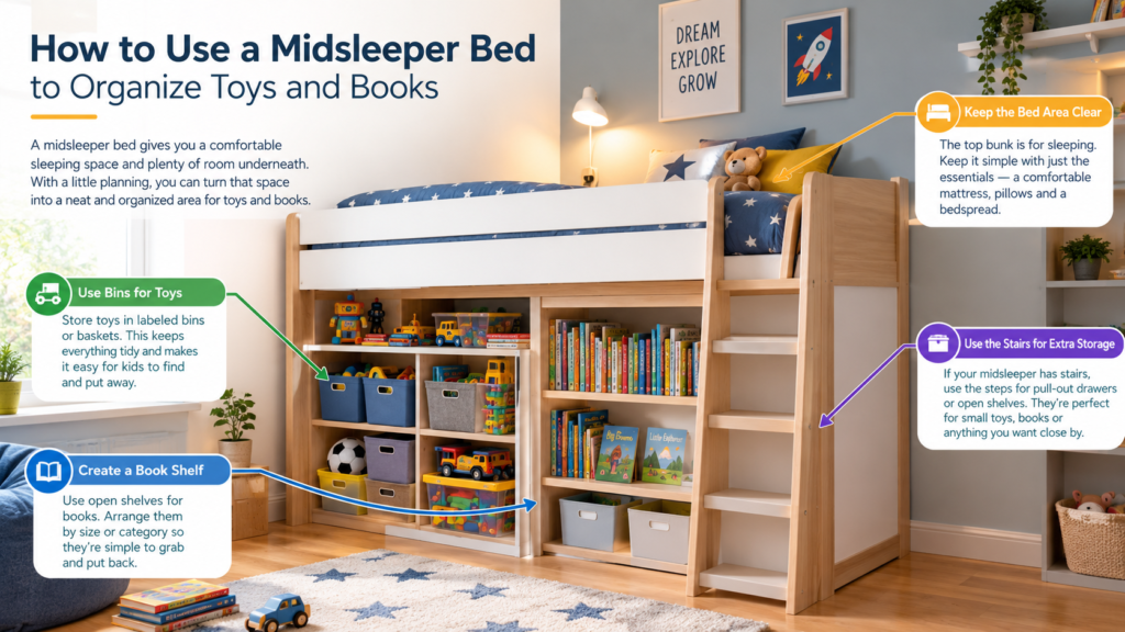 How to Use a Midsleeper Bed to Organize Toys and Books