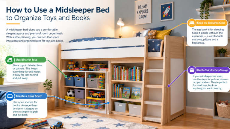 How to Use a Midsleeper Bed to Organize Toys and Books